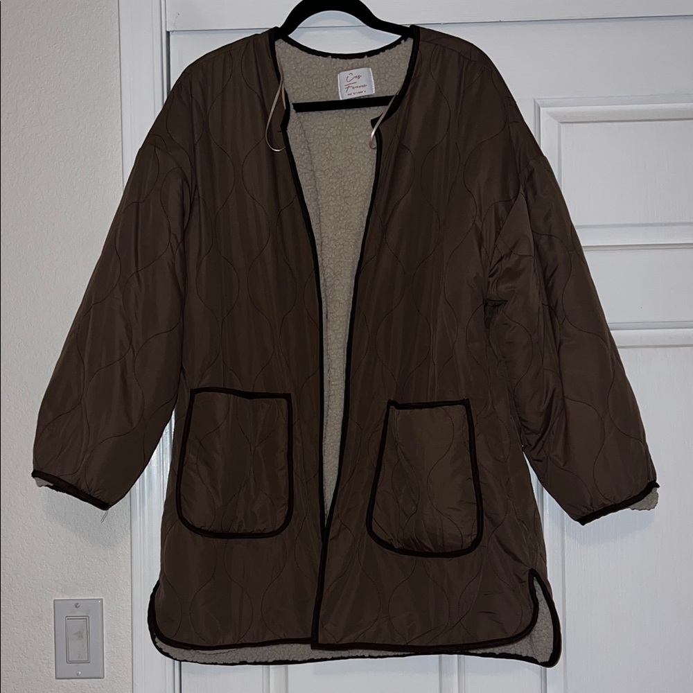 Brown Quilted Sherpa Women's Jacket